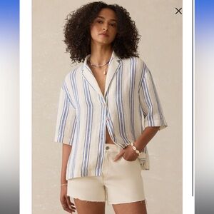 Striped Short-Sleeve Button-Front Shirt - Blue/White